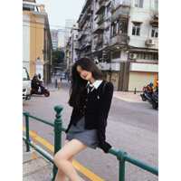 [ORDER] Set áo khoác cardigan cổ V phối sơ mi dài tay và chân váy ngắn