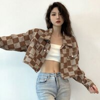 [ORDER] Set Áo Khoác Và Quần Ống Rộng Họa Tiết Caro Bàn Cờ Hot Trend Cho Nữ