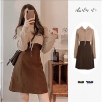 (Order) Set áo len có mũ dáng Croptop + Váy xòe dáng A-line style MORAN độc lạ Hàn Quốc (TY)
