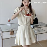 [ORDER] Set Áo Váy Dạ Tweed Mùa Hè Màu Be Siêu Sang Chảnh - Bộ Áo Váy Mùa Hè Ngắn Tay có ảnh thật AC034