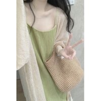 (ORDER) Set áo voan mỏng không khuy dài rộng+ Váy hai dây suông dài màu xanh vintage nhẹ nhàng