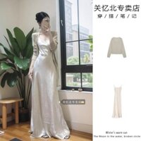 [Order] Set Váy 2 Dây Lụa Satin Dáng Dài + Áo Cardigan Dệt Kim Mùa Hè Phong Cách Dịu Dàng Thanh Lịch