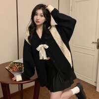 (ORDER TAOBAO) áo khoác len thiết kế mới kiểu phương Tây áo len cổ chữ V thắt nơ