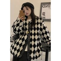 (ORDER TAOBAO) ÁO KHOÁC LÔNG Ô QUẢ TRÁM ĐEN TRẮNG DÁNG RỘNG