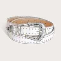 [ORDER] Thắt Lưng Màu Trắng Ánh Cầu Vồng Khoá Bạc Đính Đá Bling Bling Hoạ Tiết Đinh Tán Basic Thời Trang Unisex