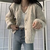 [ORDER TMALL 249] Áo Cardigan Croptop Len Cúc Cài Siêu Xịn
