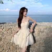 [order] Váy 2 dây MORAN vintage  dịu dàng xoè dài style Hàn Quốc ngọt ngào