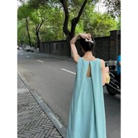 (ORDER) Váy ba lỗ suông xòe dài phong cách thoải mái mùa hè đi biển màu xanh tươi mát