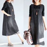[ORDER] Váy đầm denim jean dáng yếm bigsize (fit đến 80kg) - Có ảnh thật
