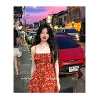 (Order) Váy hai dây thiết kế hoa nhí đỏ tươi nàng thơ style Hàn