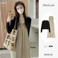 (ORDER) Váy hai dây xếp cổ vuông suông rộng dài MORAN style Hàn Quốc nhẹ nhàng (Hàng mới hot) (TY)