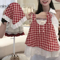(Order) Váy sát nách xoè kẻ caro đỏ nơ ngực kèm bờm đầu dành cho bé gái