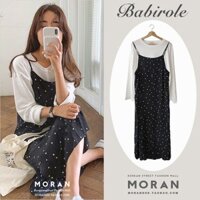 (ORDER) Váy yếm hai dây chấm bi suông dài vintage MORAN Hàn Quốc điệu đà nhẹ nhàng - Có ảnh thật TN482