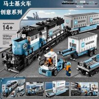 Order⭐️ 10219 Maersk Container Train Jade Night Train Mô hình Khối xây dựng lắp ráp Đồ chơi