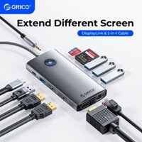 Orico USB C HUB Màn hình ba màn hình DisplayLink Docking Station Type C sang HDMI 4K @ 60Hz LAN VGA USB3.2 Adapter Type C HUB Dock cho MacBook Pro Air Notebook (DPL)