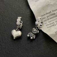 Oriental Youpin # Spot s925 Sterling Silver Bear Trái tim Bất đối xứng Bông tai mặt cười Nữ Bông Tai Nút Tai Thiết kế thích hợp Khí chất cao cấp 1ff