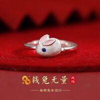 Oriental Youpin # Spot Sterling Silver Rabbit Ring Nữ 2023 năm mới Xu hướng năm thỏ Năm bản mệnh Cung hoàng đạo Thiết kế thích hợp Nhẫn đuôi thỏ trắng Sống 1ff