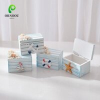 Ornoou 2 Bộ Hộp Ghế Đi Biển Mini, Ghế Đi Biển Hàng Hải Thủ Công Bằng Gỗ, Hộp Bảo Quản Trang Sức Phong Cách Địa Trung Hải Hộp Gỗ Hải Lý Nhỏ Phòng Trẻ Em