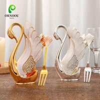 Ornoou 6 Cái Nĩa Bộ Giá Đỡ Thiên Nga, Dễ Dàng Vệ Sinh Đế Giá Đỡ Hình Thiên Nga Bộ Thìa Cà Phê, Chất Lượng Cao Trang Trí Thanh Lịch Kim Cương Giả Swan Flatware Bộ Đám Cưới