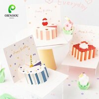 Ornoou 6 Thiệp chúc mừng sinh nhật, Thiệp bánh sinh nhật 3D gấp bật lên, Bưu thiếp viết tay với phong bì Phước lành Thẻ quà tặng Phụ kiện tiệc tùng
