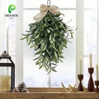 Ornoou Cây nho treo ô liu xanh, Vòng hoa ô liu nhân tạo mùa xuân mùa hè 60cm, Vòng hoa ngày lễ Trang trí thủ công Cây giả thanh lịch Nhà trang trại mộc mạc