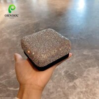 Ornoou Hộp đựng trang sức di động, Hộp đựng trang sức kim cương giả sang trọng lấp lánh, Hộp quà tặng Hộp đựng nhẫn nhung sáng tạo tinh tế Hộp đựng trang điểm ngoài trời