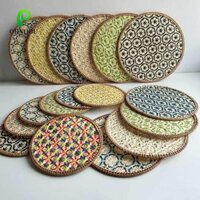 ORNOOU Ornoou Coaster, Thảm Cách Nhiệt Tròn Lớn, Phong Cách Bắc Âu Chống Trơn Trượt Cây Nho Dệt Thảm Ăn Ấm Trà