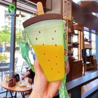Ornoou Popsicle Straw Cup, Chai nước dưa hấu cấp thực phẩm chống rơi, Nước ép cốc nước bằng nhựa hoạt hình chống rò rỉ thực tế
