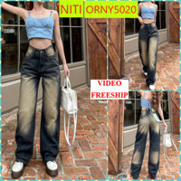 [ORNY5020]QUẦN JEANS ỐNG RỘNG NỮ LƯNG CAO LOANG MÀU XÁM ĐÙI VÀNG LAI CUỐN NGẦU TÔN DÁNG THỜI TRANG