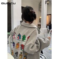 Oudifu Cotton Nguyên Chất Polo Cổ Áo Nữ Xuân Thu Phong Cách Mới ins Vui Nhộn Niche Rời Sinh Viên Nửa Dây Kéo Top 5KZB