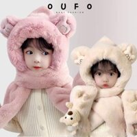OUFO Bộ Găng Tay Khăn Quà Tặng Mũ , Dày Ấm Áp Mùa Đông Sang Trọng Có Mũ Trùm Đầu, Quà Tặng Với Khăn Dài Lông Tơ Chống Gió 3 Trong 1 Mũ Mềm Bé Trai Bé Gái