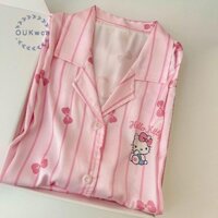 Oukwca Hoạt Hình Mèo Nhà Thường Ngày Sọc Hồng Nữ Dài Tay Quần Dài Bộ Đồ Ngủ Mới