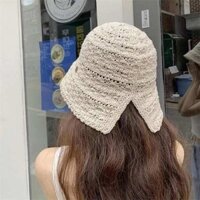 Ouqi 2024 New Hat Women's Korea Dongdaemun Woven Cutout Slot Sunscreen Bucket Summer Sunshade