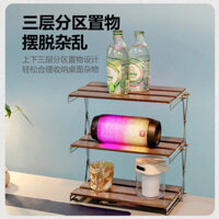 Outdoor Storage Rack Desktop Foldable Portable Home Two or Three Layers Bedroom Multifunctional Stainless Steel Solid Wood Multi-layer Organizer IV5X