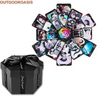 Outdooroasis Hộp nổ lục giác nhiều lớp, Hộp quà Album ảnh nổ bằng giấy màu đen, Sổ lưu niệm thủ công sáng tạo Bộ nhớ tình yêu DIY Album ảnh thủ công Cặp đôi