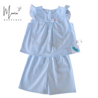 [OUTLET] Đồ bộ thô Mỹ sát nách bé gái blue nhạt cực mát MOMO BOUTIQUE, thô Mỹ cho bé 1-2 tuổi, 10-12kg