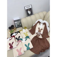 OUTLET3N- Set Đồ Nữ unisex tay lỡ form rộng, áo thun cổ tròn , quần Sọc Ngắn nữ chất cotton mềm, In HÌNH HAPPY RABBIT