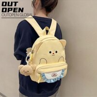 OUTOPEN Ba lô gấu bơ OUTOPEN, Túi đi học hoạt hình Nylon, Đôi cánh thiên thần chống thấm nước Túi sách dung tích lớn Thanh thiếu niên