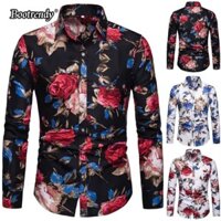 Oversize Nam Trơn Áo Sơ Mi Thường Ngày Plus Kích Thước Dài Tay In Hình Áo Sơ Mi Mùa Hè Nam Slim Fit Hoa Áo