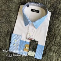 OWEN - Ao sơ mi dài tay Owen Slimfit chất sợi tre màu trắng sọc xanh 23305 - 39