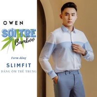 OWEN - Áo sơ mi dài tay Owen Slimfit chất sợi tre màu trắng sọc xanh 23305 owen4618