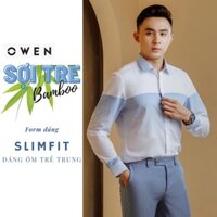 OWEN - Áo sơ mi dài tay Owen Slimfit chất sợi tre màu trắng sọc xanh 23305