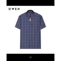 OWEN - Áo sơ mi ngắn tay Body Fit AB230008NT màu Xanh chất liệu Bamboo