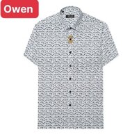 OWEN - Áo sơ mi ngắn tay Owen vạt ngang sợi tre màu trắng in họa tiết 230627 - Áo sơ mi nam