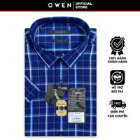 OWEN SALE - Áo Sơ Mi Owen Tay Ngắn, Màu Xanh Navy - Trắng , Họa Tiết Caro, Form Body Lai Ngang