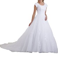 OYISHA Women's Sweep Train Lace Wedding Dress for Birde 2020 with Sleeves Bridal Gown WD004