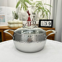 [OYT550] Nồi Oyatton inox 18:10  16/20cm vân kata đúc nguyên khối thép 3 lớp nấu canh hầm xương