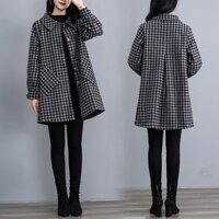 P00352681 Áo khoác vải dạ họa tiết ca rô màu sắc tối giản, áo ấm chống lạnh thời trang mùa đông