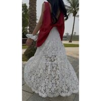 P170 - Chân váy ren hoa nổi ullzang dài có lót xòe dáng dài tiểu thư