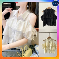 [P286] Áo sơ mi kiểu nữ 3 TẦNG trễ vai phối nơ hàng Quảng Châu xinh xắn - PnG